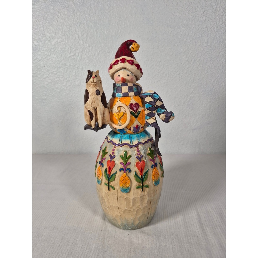 Vtg Jim Shore Heartwood Creek Snowman with Cat Figurine Folk Art 10 inch 112242